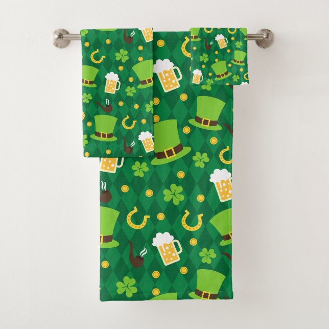Lucky Clover Beer Horseshoe Irish St Patrick Badhandtuch Set (Insitu)