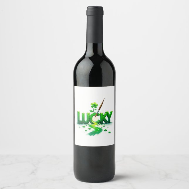 Lucky Clover Design für St. Patrick's Day Weinetikett (Vorderseite)