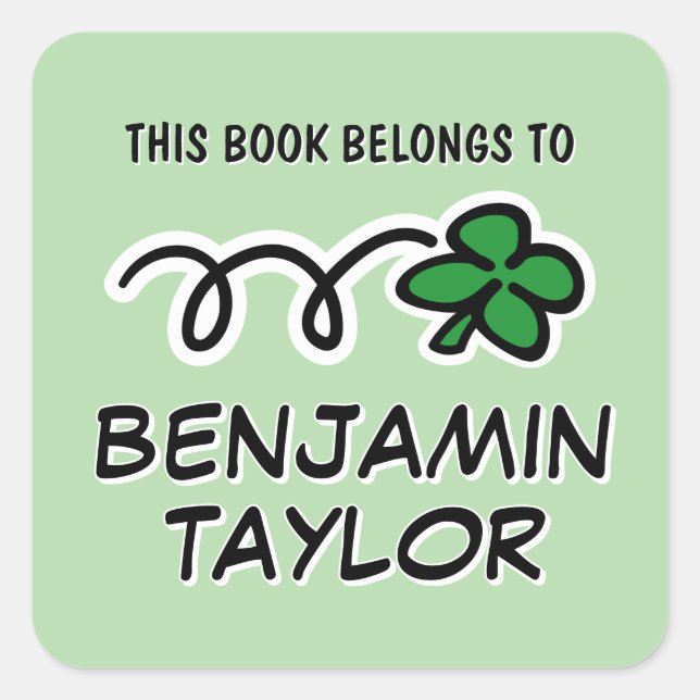 Lucky clover doodle personalized bookplate sticker (Vorderseite)