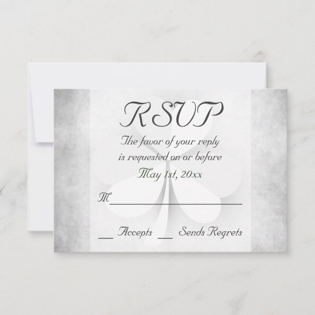 Lucky Clover Grey Green Orange Irish Wedding RSVP Karte (Vorderseite)