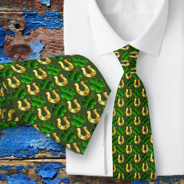 Lucky Clover Horseshos Gemustert Green Neck Tie Krawatte
