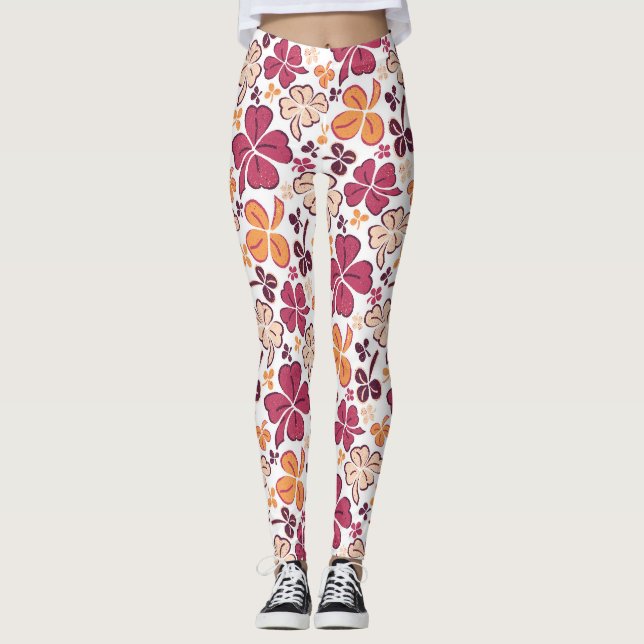 Lucky Clover Kleeblatt Red Pattern St Patrick Day Leggings (Vorderseite)