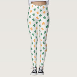 Lucky Clover Pattern Green Orange St Patrick's Day Leggings