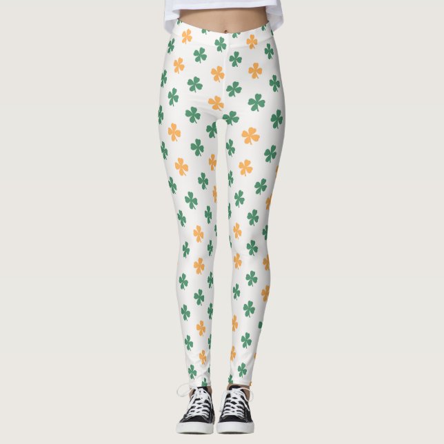 Lucky Clover Pattern Green Orange St Patrick's Day Leggings (Vorderseite)