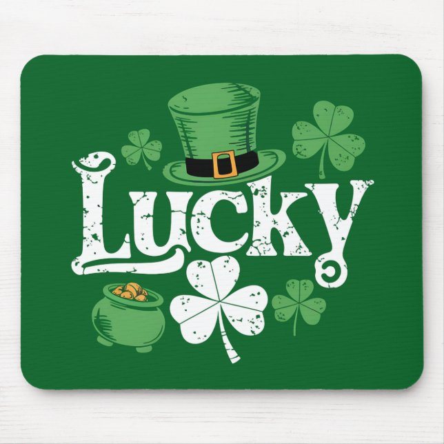 Lucky Clover St Patrick's Day Kleeblatt Vintag Mousepad (Vorne)