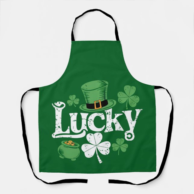 Lucky Clover St Patrick's Day Kleeblatt Vintag Schürze (Vorderseite)