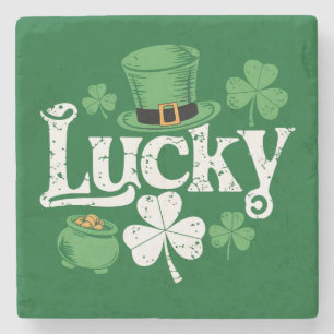 Lucky Clover St Patrick's Day Kleeblatt Vintag Steinuntersetzer