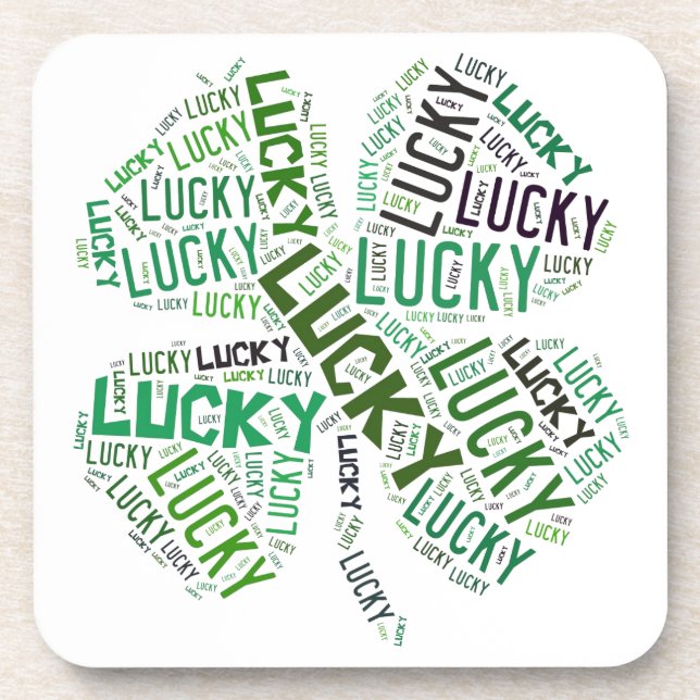 Lucky Clover Word Art Cork Untersetzer (Vorderseite)