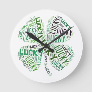 Lucky Clover Word Art Runde Wanduhr