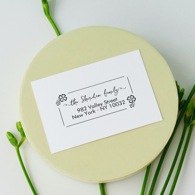 Lucky Clovers Whimsical Script-Rücksendeadresse Permastempel (Lucky Clovers Whimsical Script Return Address Self-inking Stamp)