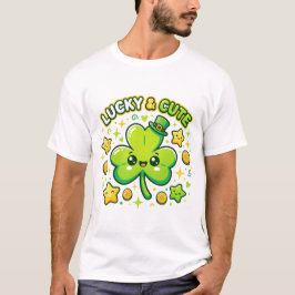 Lucky & Cute Shamrock Kawaii Design T-Shirt