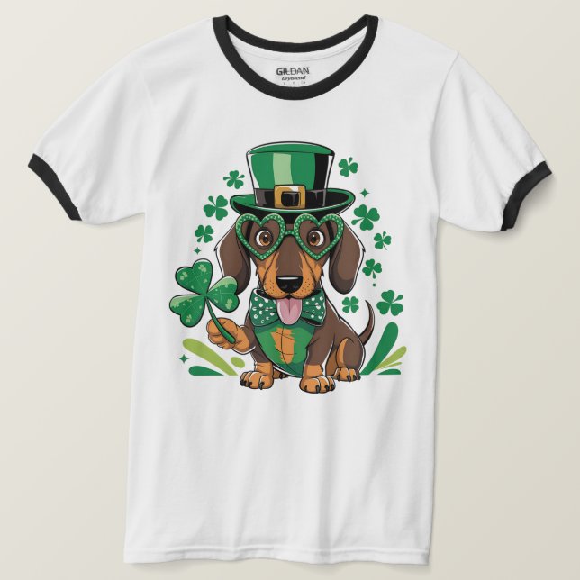 Lucky Dackel St Patrick's Day Kleeblatt Hund Liebe T-Shirt (Design vorne)