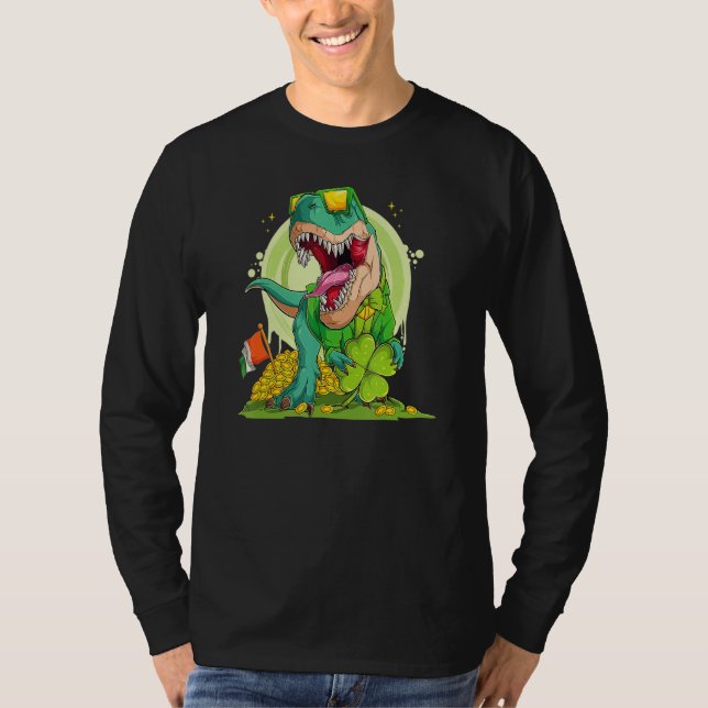 Lucky Dinosaur T Rex Leprechaun Clover Irish Sungl T-Shirt (Vorderseite)