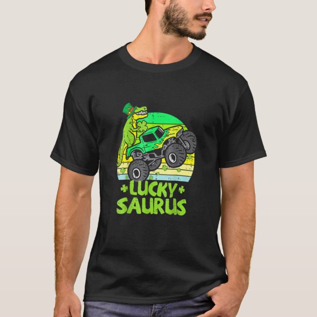 Lucky Dinosaurier Monster Truck T Rex Kleeblatt St T-Shirt (Vorderseite)