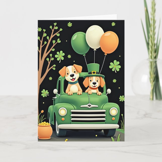 Lucky Dogs Truck Happy St Patricks Card Karte (Vorderseite)
