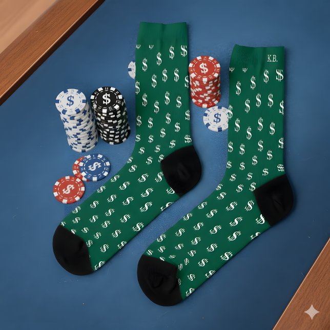 Lucky DollaPattern Socken mit Monogram für Gamer (Step up your sock game with these bold green socks featuring an all-over dollar pattern.)