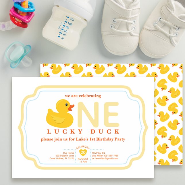 Lucky Duck 1. Geburtstag Einladung | Rubber Duck T (one lucky duck birthday invitation)