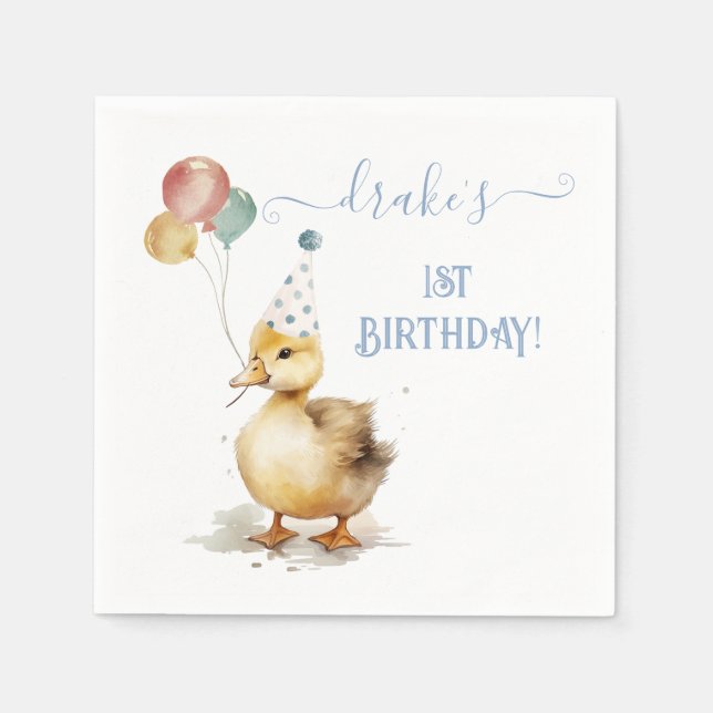Lucky Duck 1. Geburtstag Party Serviette (Vorderseite)