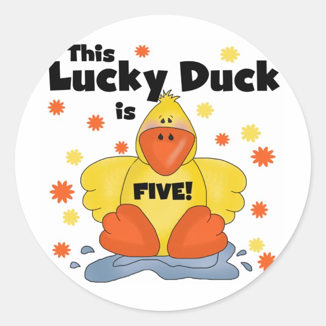 Lucky Duck 5th Birthday Tshirts und Geschenke Runder Aufkleber (Vorderseite)