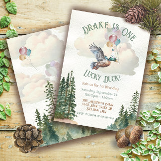 Lucky Duck Aquarell Wende One Birthday Party Einladung