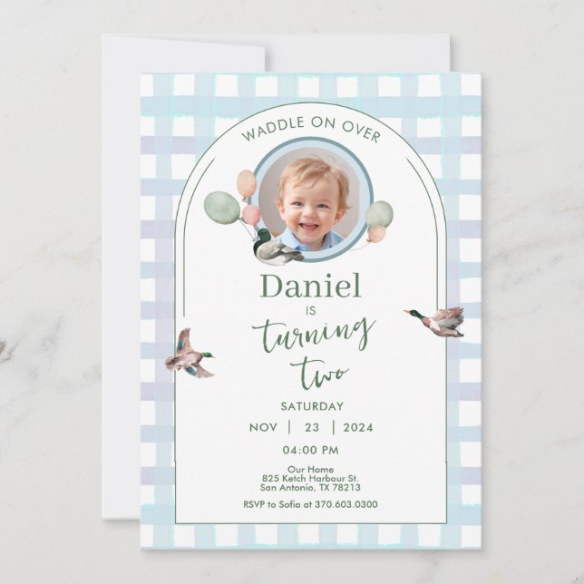 Lucky Duck Birthday Invite Photo Any Age Einladung (Vorderseite)