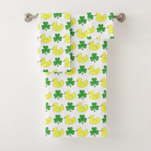 Lucky Duck Irish Kleeblatt Clover Rubber Ducky Badhandtuch Set