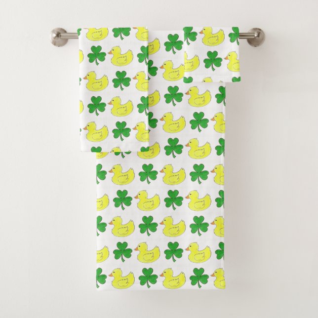 Lucky Duck Irish Kleeblatt Clover Rubber Ducky Badhandtuch Set (Insitu)