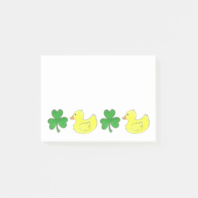 Lucky Duck Kleeblatt Rubber Ducky St. Paddy's Day Post-it Klebezettel (Vorderseite)