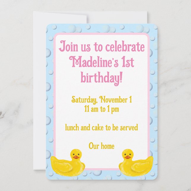 Lucky Ducky First Birthday Invitation Einladung (Rückseite)