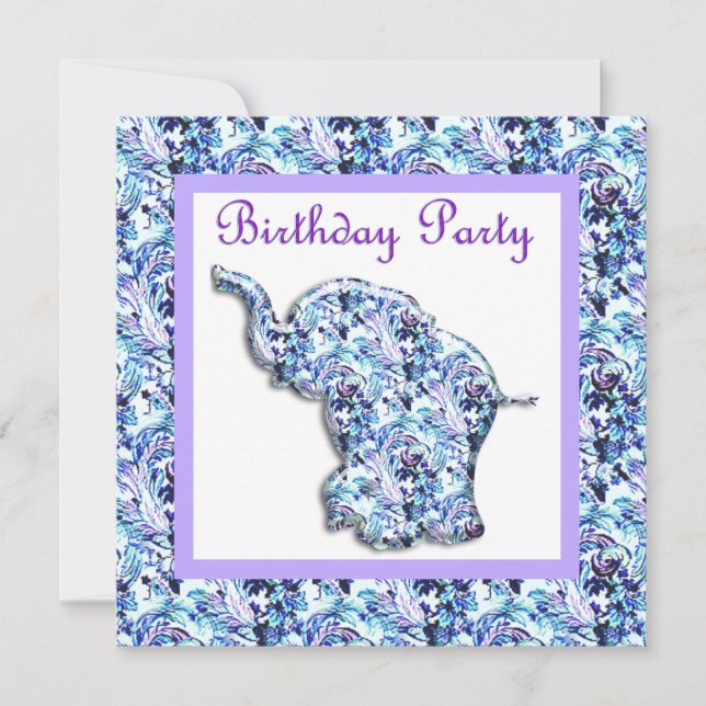 LUCKY ELEPHANT BIRTHDAY PARTY INVITATION BLUE EINLADUNG (Vorderseite)