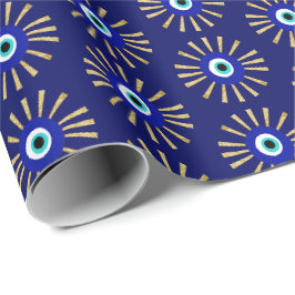 Lucky Evil Eye Talisman Blue und Gold Geschenkpapier