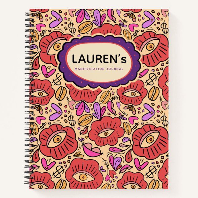 Lucky Eye Floral Pattern Spiral Notebook Notizbuch (Vorderseite)