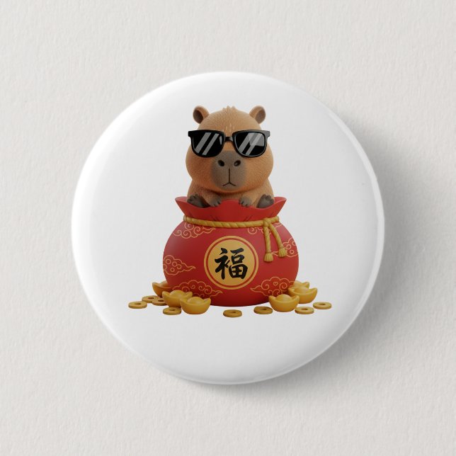 Lucky Fortune Bag Capybara Chinese New Year Button (Vorderseite)