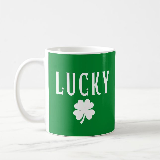 Lucky Four Leaf Clover Both Side  St Patrick's  Kaffeetasse (Links)