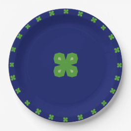 Lucky Geometric Vier-Leaf Clovers auf Blue Pappteller
