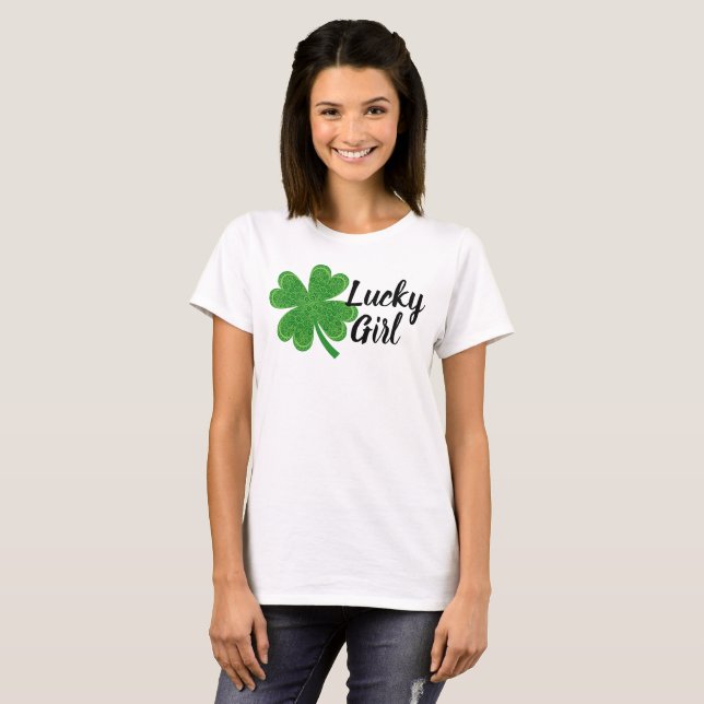 Lucky Girl 4 Leaf Clover St. Patrick's Day Green T-Shirt (Vorne ganz)