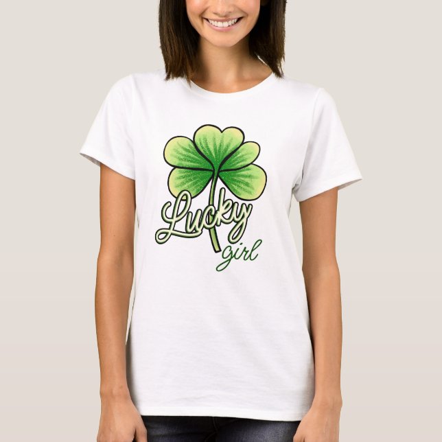 Lucky Girl Clover St. Patrick's Day T-Shirt (Vorderseite)