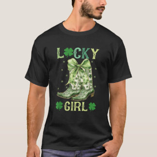 Lucky Girls St Patricks Day Green Coquette Bow Kuh T-Shirt