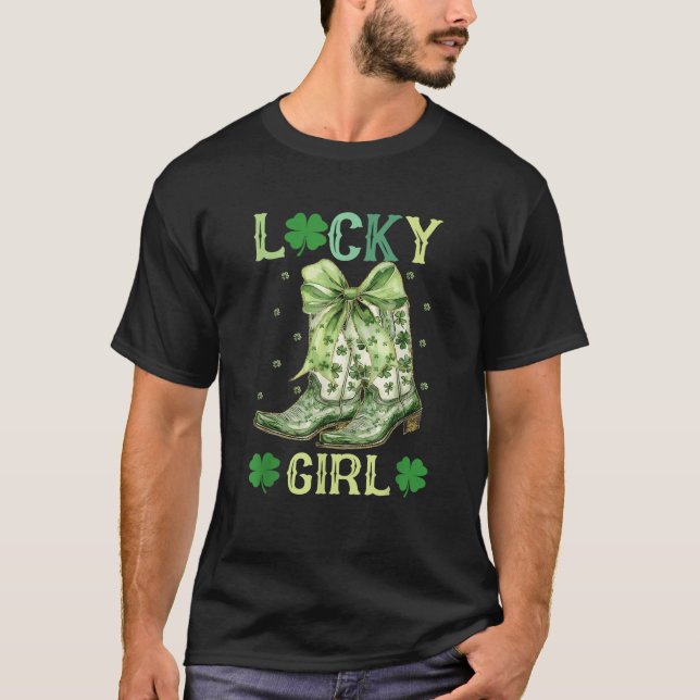 Lucky Girls St Patricks Day Green Coquette Bow Kuh T-Shirt (Vorderseite)
