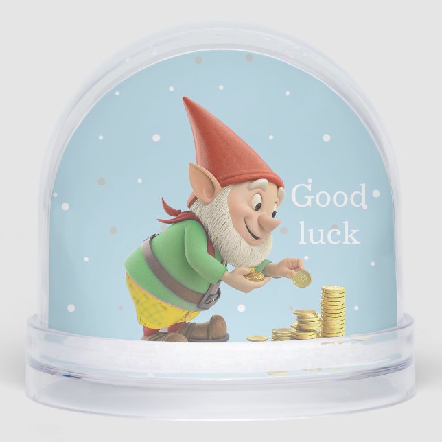 Lucky Gnome Elf with Gold Coins Snow Globe Schneekugeln (Vorderseite)