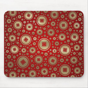 Lucky Gold chinesische Münzen Muster in rot Mousepad