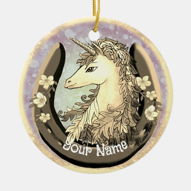 Lucky Gold Unicorn Keramik Ornament (Vorne)