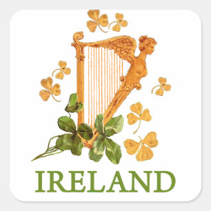 Lucky Golden Harp of Ireland Quadratischer Aufkleber