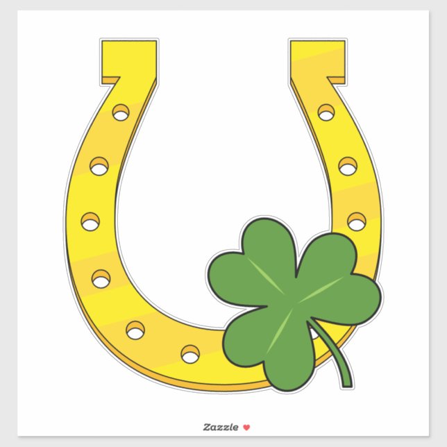 Lucky Golden Horseshoe mit Kleeblatt auf Schwarz Aufkleber (Blatt)