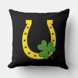 Lucky Golden Horseshoe mit Kleeblatt auf Schwarz Kissen