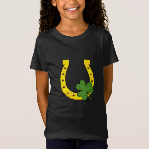 Lucky Golden Horseshoe mit Kleeblatt auf Schwarz T-Shirt