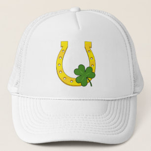 Lucky Golden Horseshoe mit Kleeblatt auf Schwarz Truckerkappe