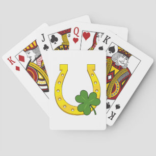 Lucky Golden Horseshoe mit Kleeblatt auf Weiß Spielkarten