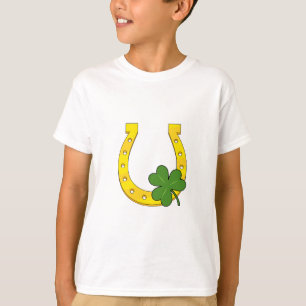Lucky Golden Horseshoe mit Kleeblatt auf Weiß T-Shirt