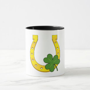 Lucky Golden Horseshoe mit Kleeblatt auf Weiß Tasse